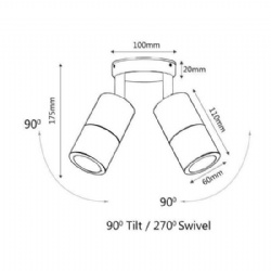 Aluminium White Double Adjustable Wall Pillar Lights